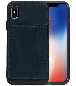 Navy Staand Back Cover 1 Pasje Hoesje voor iPhone X Navy Staand Back Cover 1 Pasje Hoesje voor iPhone X