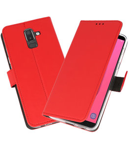 Rood Wallet Cases Hoesje voor Samsung Galaxy J8 Rood Wallet Cases Hoesje voor Samsung Galaxy J8