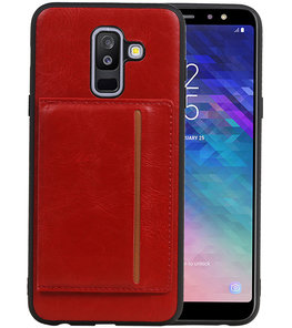Staand Back Cover 1 Pasjes voor Galaxy A6 Plus 2018 Rood