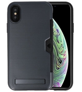 Zwart Tough Armor Kaarthouder Stand Hoesje voor iPhone X / XS Zwart Tough Armor Kaarthouder Stand Hoesje voor iPhone X / XS