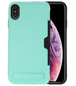Turquoise Tough Armor Kaarthouder Stand Hoesje voor iPhone XS Max Turquoise Tough Armor Kaarthouder Stand Hoesje voor iPhone XS Max