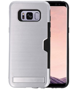 Zilver Tough Armor Kaarthouder Stand Hoesje voor Samsung Galaxy S8 Plus