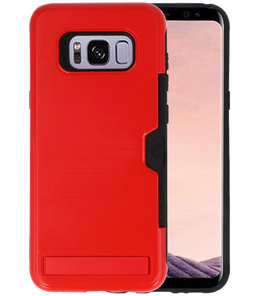 Rood Tough Armor Kaarthouder Stand Hoesje voor Samsung Galaxy S8 Plus