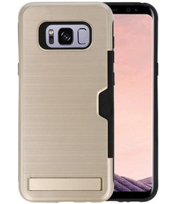 Goud Tough Armor Kaarthouder Stand Hoesje voor Samsung Galaxy S8 Plus