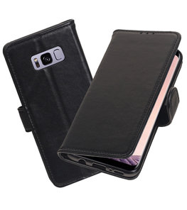 Echt Lederen Hoesje Wallet Case voor Samsung Galaxy S8 Plus Zwart