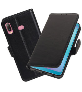 Echt Lederen Hoesje Wallet Case voor Samsung Galaxy A6s Zwart