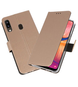 Wallet Cases Hoesje voor Samsung Galaxy A20 Goud Wallet Cases Hoesje voor Samsung Galaxy A20 Goud