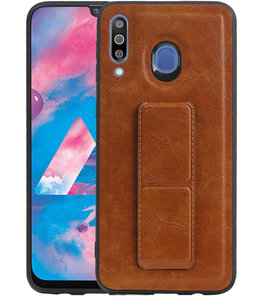 Grip Stand Hardcase Backcover voor Samsung Galaxy M30 Bruin