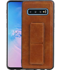 Grip Stand Hardcase Backcover voor Samsung Galaxy S10 Bruin