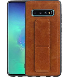 Grip Stand Hardcase Backcover voor Samsung Galaxy S10 Plus Bruin Grip Stand Hardcase Backcover voor Samsung Galaxy S10 Plus Bruin