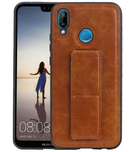 Grip Stand Hardcase Backcover voor Huawei P20 Lite Bruin
